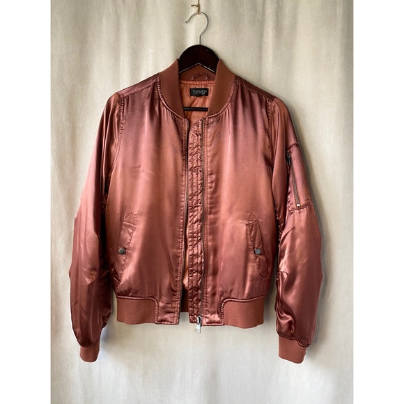 Topshop Rose/Rust Sheen Bomber - Picture 1 of 8